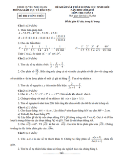 đề học sinh giỏi huyện toán 6 năm 2018 – 2019 phòng gd&đt nho quan – ninh bình