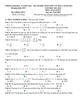 đề học sinh giỏi huyện toán 6 năm 2021 – 2022 phòng gd&đt tân yên – bắc giang