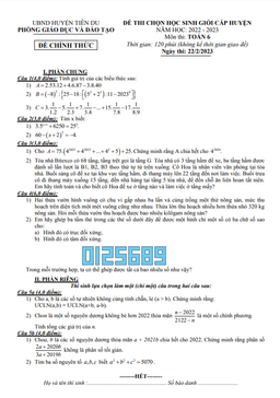 đề học sinh giỏi huyện toán 6 năm 2022 – 2023 phòng gd&đt tiên du – bắc ninh