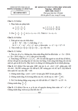 đề học sinh giỏi huyện toán 7 năm 2014 – 2015 phòng gd&đt nho quan – ninh bình
