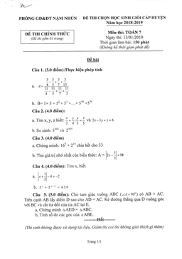 đề học sinh giỏi huyện toán 7 năm 2018 – 2019 phòng gd&đt nậm nhùn – lai châu