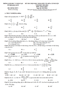 đề học sinh giỏi huyện toán 7 năm 2022 – 2023 phòng gd&đt lục nam – bắc giang