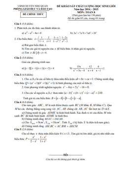 đề học sinh giỏi huyện toán 8 năm 2014 – 2015 phòng gd&đt nho quan – ninh bình