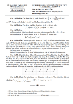 đề học sinh giỏi tỉnh toán 11 chuyên đợt 2 năm 2023 – 2024 sở gd&đt quảng nam