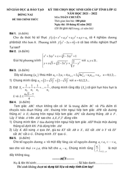 đề học sinh giỏi tỉnh toán 12 chuyên năm 2021 – 2022 sở gd&đt đồng nai