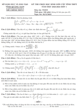 đề học sinh giỏi tỉnh toán thpt đợt 1 năm 2023 – 2024 sở gd&đt quảng nam