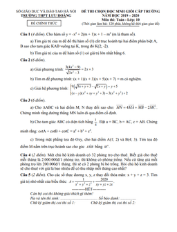 đề học sinh giỏi toán 10 cấp trường năm 2019 – 2020 trường lưu hoàng – hà nội