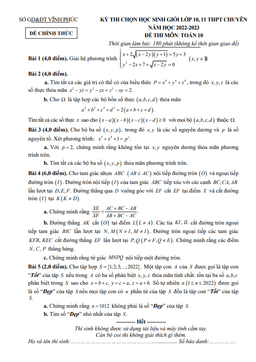 đề học sinh giỏi toán 10 chuyên năm 2022 – 2023 sở gd&đt vĩnh phúc