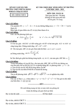 đề học sinh giỏi toán 10 năm 2020 – 2021 trường phùng khắc khoan – hà nội