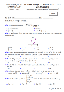 đề học sinh giỏi toán 10 năm 2022 – 2023 cụm tân yên – bắc giang
