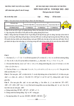 đề học sinh giỏi toán 10 năm 2022 – 2023 trường thpt nguyễn gia thiều – hà nội