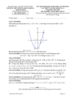 đề học sinh giỏi toán 10 năm 2022 – 2023 trường thpt phùng khắc khoan – hà nội
