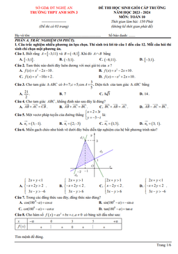 đề học sinh giỏi toán 10 năm 2023 – 2024 trường thpt anh sơn 3 – nghệ an