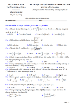 đề học sinh giỏi toán 10 năm 2023 – 2024 trường thpt quế võ 1 – bắc ninh