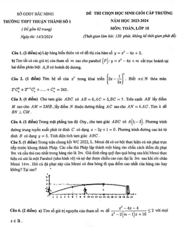 đề học sinh giỏi toán 10 năm 2023 – 2024 trường thpt thuận thành 1 – bắc ninh