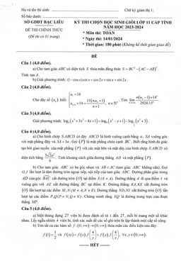 đề học sinh giỏi toán 11 cấp tỉnh năm 2023 – 2024 sở gd&đt bạc liêu