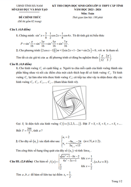 đề học sinh giỏi toán 11 cấp tỉnh năm 2023 – 2024 sở gd&đt hà nam