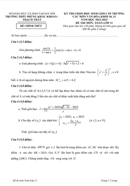 đề học sinh giỏi toán 11 năm 2022 – 2023 trường thpt phùng khắc khoan – hà nội