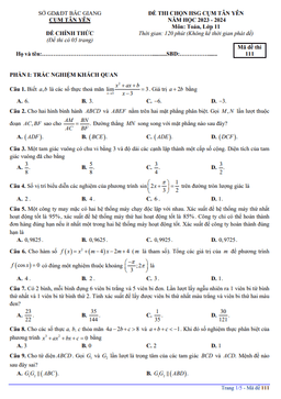 đề học sinh giỏi toán 11 năm 2023 – 2024 cụm tân yên – bắc giang