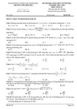đề học sinh giỏi toán 11 năm 2023 – 2024 trường thpt bỉm sơn – thanh hóa