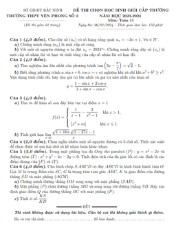 đề học sinh giỏi toán 11 năm 2023 – 2024 trường thpt yên phong 2 – bắc ninh