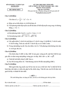 đề học sinh giỏi toán 12 gdtx cấp tỉnh năm 2023 – 2024 sở gd&đt hải dương