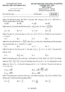 đề học sinh giỏi toán 12 năm 2023 – 2024 trường thpt yên phong 2 – bắc ninh