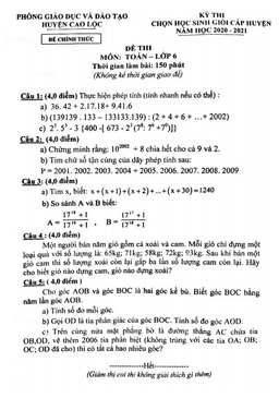 đề học sinh giỏi toán 6 năm 2020 – 2021 phòng gd&đt cao lộc – lạng sơn