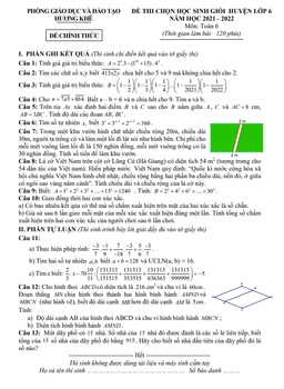 đề học sinh giỏi toán 6 năm 2021 – 2022 phòng gd&đt hương khê – hà tĩnh