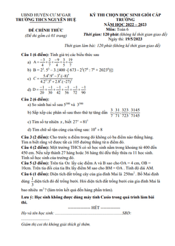 đề học sinh giỏi toán 6 năm 2022 – 2023 trường thcs nguyễn huệ – đắk lắk