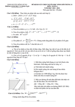 đề học sinh giỏi toán 6 tháng 11 năm 2023 phòng gd&đt đông hưng – thái bình