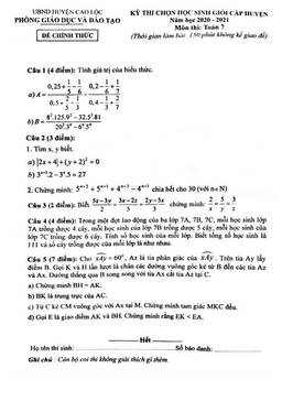 đề học sinh giỏi toán 7 năm 2020 – 2021 phòng gd&đt cao lộc – lạng sơn