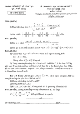 đề học sinh giỏi toán 7 năm 2022 – 2023 phòng gd&đt hà đông – hà nội