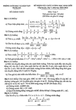 đề học sinh giỏi toán 7 năm 2022 – 2023 phòng gd&đt hưng hà – thái bình
