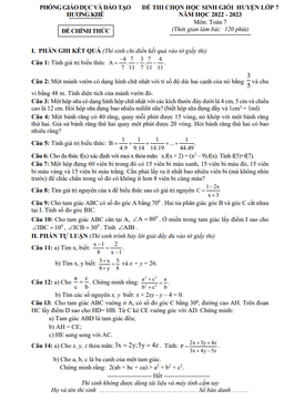 đề học sinh giỏi toán 7 năm 2022 – 2023 phòng gd&đt hương khê – hà tĩnh