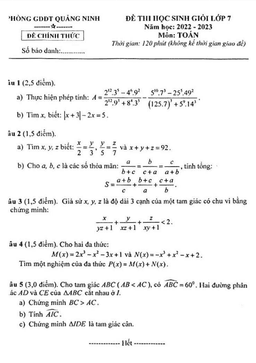 đề học sinh giỏi toán 7 năm 2022 – 2023 phòng gd&đt quảng ninh – quảng bình