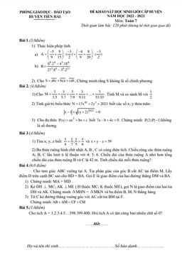 đề học sinh giỏi toán 7 năm 2022 – 2023 phòng gd&đt tiền hải – thái bình