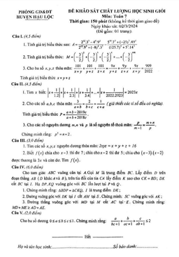 đề học sinh giỏi toán 7 năm 2023 – 2024 phòng gd&đt hậu lộc – thanh hóa