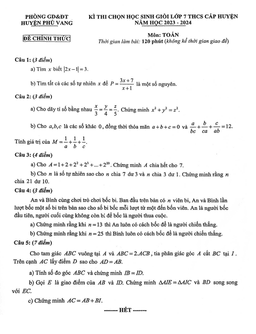 đề học sinh giỏi toán 7 năm 2023 – 2024 phòng gd&đt phú vang – tt huế