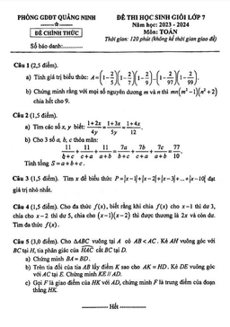 đề học sinh giỏi toán 7 năm 2023 – 2024 phòng gd&đt quảng ninh – quảng bình