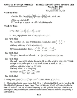 đề học sinh giỏi toán 8 năm 2021 – 2022 phòng gd&đt nam trực – nam định