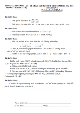 đề học sinh giỏi toán 8 năm 2023 – 2024 trường thcs phúc thọ – nghệ an