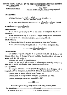 đề học sinh giỏi toán 9 cấp tỉnh năm 2023 – 2024 sở gd&đt thừa thiên huế