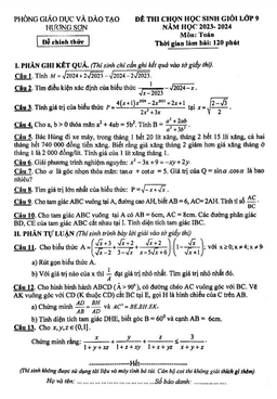 đề học sinh giỏi toán 9 năm 2023 – 2024 phòng gd&đt hương sơn – hà tĩnh