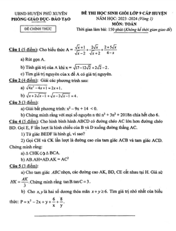 đề học sinh giỏi toán 9 năm 2023 – 2024 phòng gd&đt phú xuyên – hà nội (vòng 1)