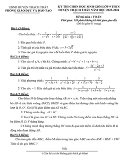 đề học sinh giỏi toán 9 năm 2023 – 2024 phòng gd&đt thạch thất – hà nội