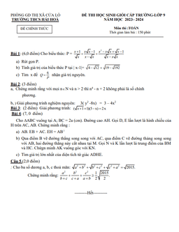 đề học sinh giỏi toán 9 năm 2023 – 2024 trường thcs hải hòa – nghệ an