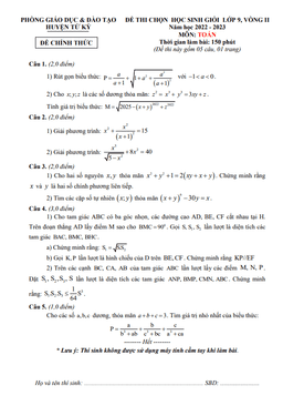 đề học sinh giỏi toán 9 vòng 2 năm 2022 – 2023 phòng gd&đt tứ kỳ – hải dương