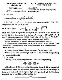 đề học sinh giỏi toán thcs năm 2022 – 2023 sở gd&đt yên bái