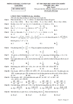 đề học sinh năng khiếu toán 8 năm 2023 – 2024 phòng gd&đt tam nông – phú thọ